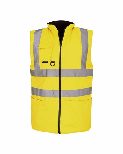 Hi Vis Viz Body Warmer Reversible Gilet Sleeveless Waistcoat - Yellow