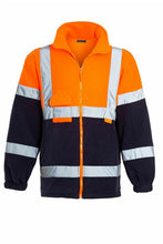 Load image into Gallery viewer, Mens Hi Vis Fleece Full Zip Warm 2 Side Reflective Jacket - Orange/Navy
