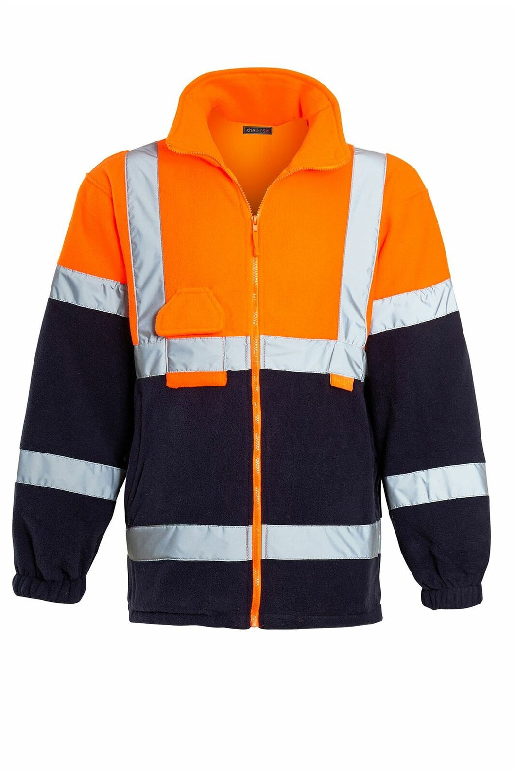 Mens Hi Vis Fleece Full Zip Warm 2 Side Reflective Jacket - Orange/Navy