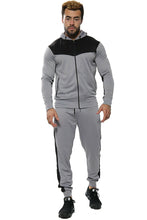 Load image into Gallery viewer, Mens Tracksuit Zip Up Hoodie Slim Fit Pants Set - Grey/Black (AV20-U)
